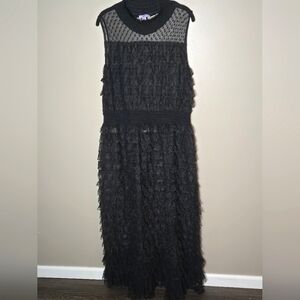 Eien Whimsygoth Tiered Semi Sheer Black Ruffle Maxi Dress, 2X